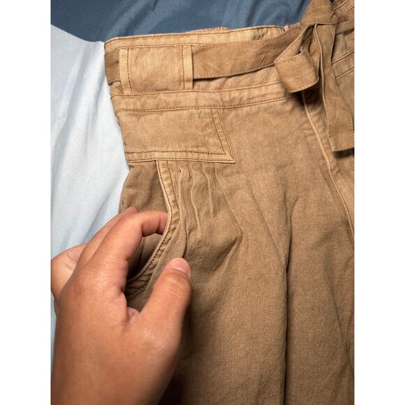 Free People One Penny tan high waisted pleated raw hem shorts womens 2 boho - Picture 2 of 10